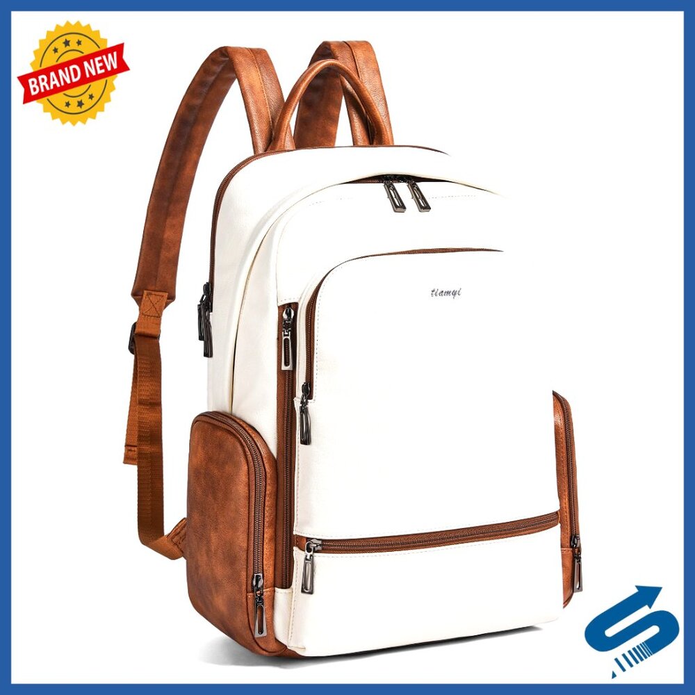 Vegan Leather Laptop Backpack Women's Travel Work Daily Use Chic Minimal